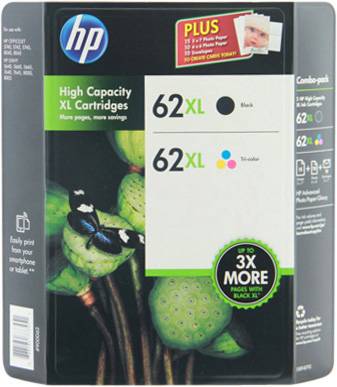 HP High Capacity Ink Cartridges, 62XL, Black/Tricolor