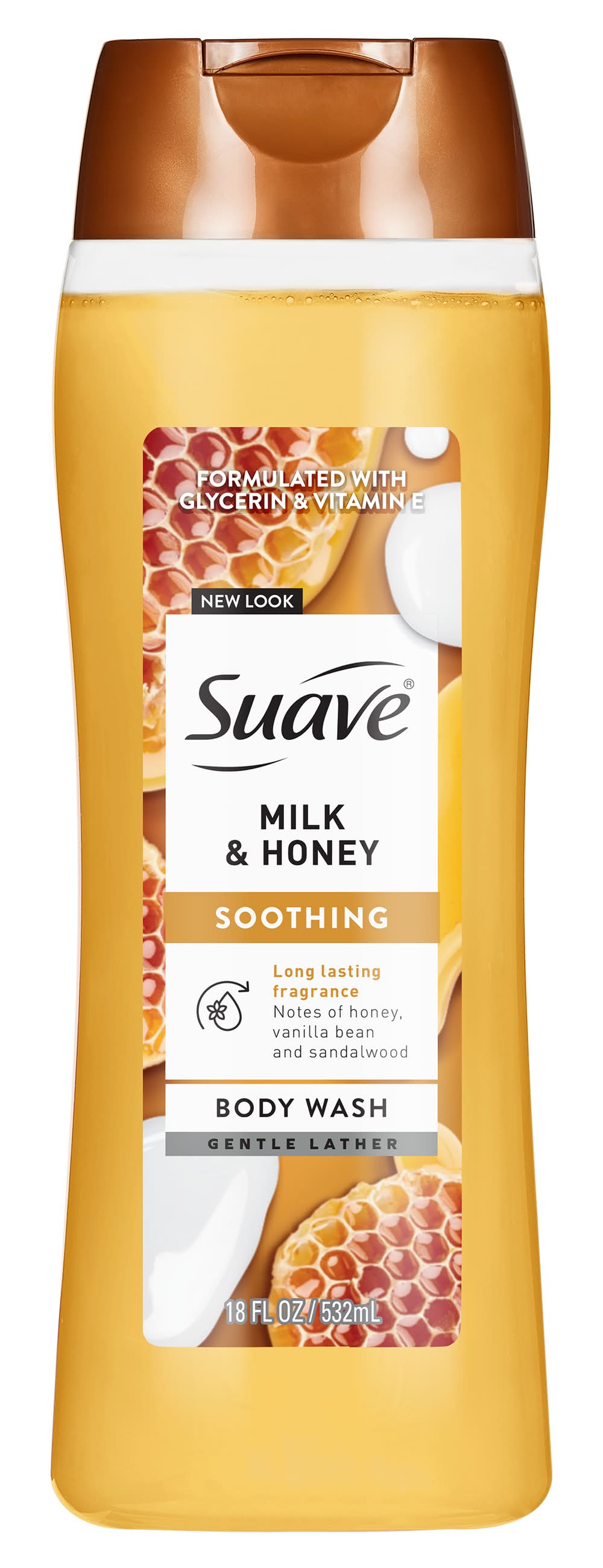 Suave Essentials Gentle Body Wash With Sweet Blend Oil Essence, Milk-Honey (18 fl oz)
