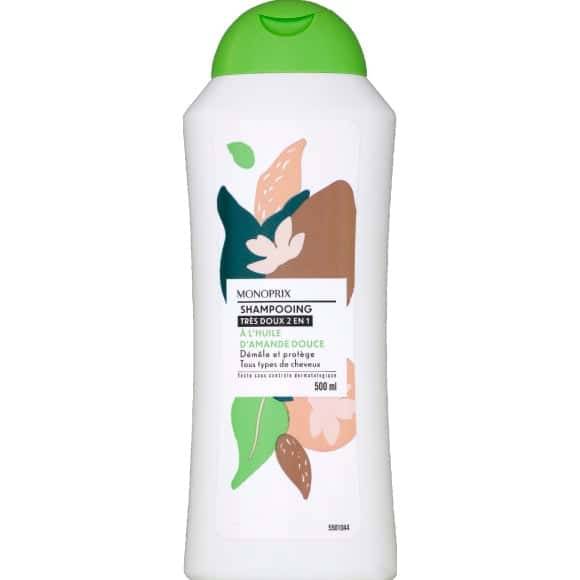 Monoprix Shampooing Doux 2 En 1 À L'Amande Douce Usage Fréquent Le Flacon De 500 Ml