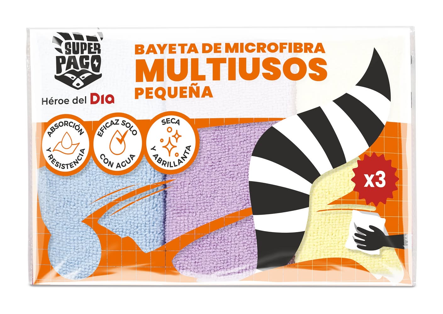 Bayeta De Microfibra Multiusos Pequeña Super Paco De Dia Bolsa 3 Unidades