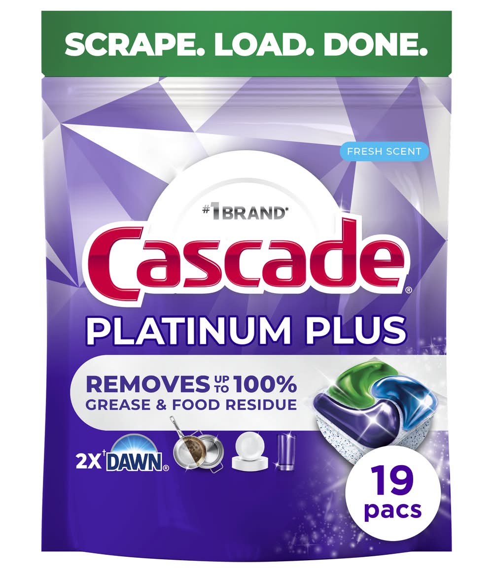 Cascade Platinum Plus Dishwasher Detergent Pods, Fresh (10.7 oz, 19 ct)