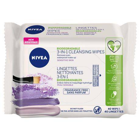 Nivea 3-in-1 Biodegradable Sensitive Skin Cleansing Wipes (40 units)