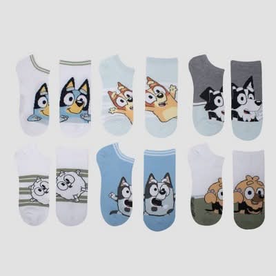 Boys' Bluey 6pk No Show Socks - White S/M