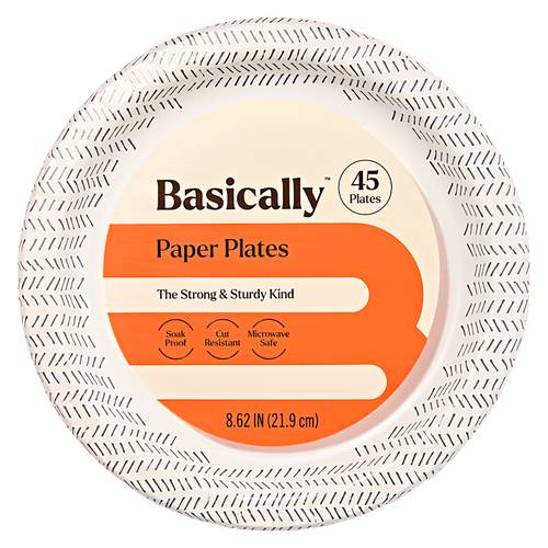 Basically 45ct Strong & Sturdy Paper Plates 8.6"