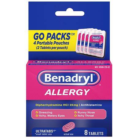 Benadryl Diphenydramine Hcl 25 mg Allergy Relief Tablets (0.5 oz, 8 ct)