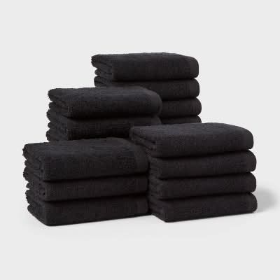 Room Essentials Everyday Washcloths, 12X12 in, Black (18 ct)