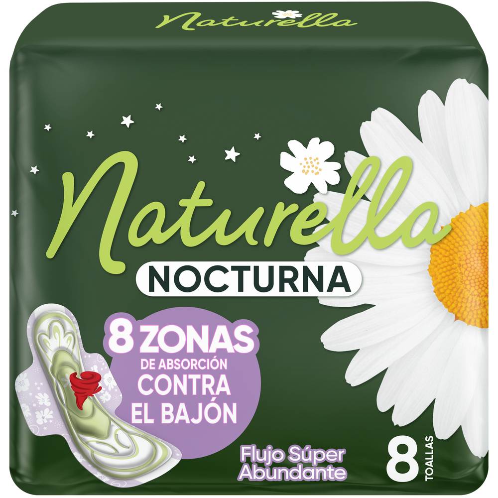 Naturella · Toallas femeninas nocturna extra larga flujo súper abundante (8 un)