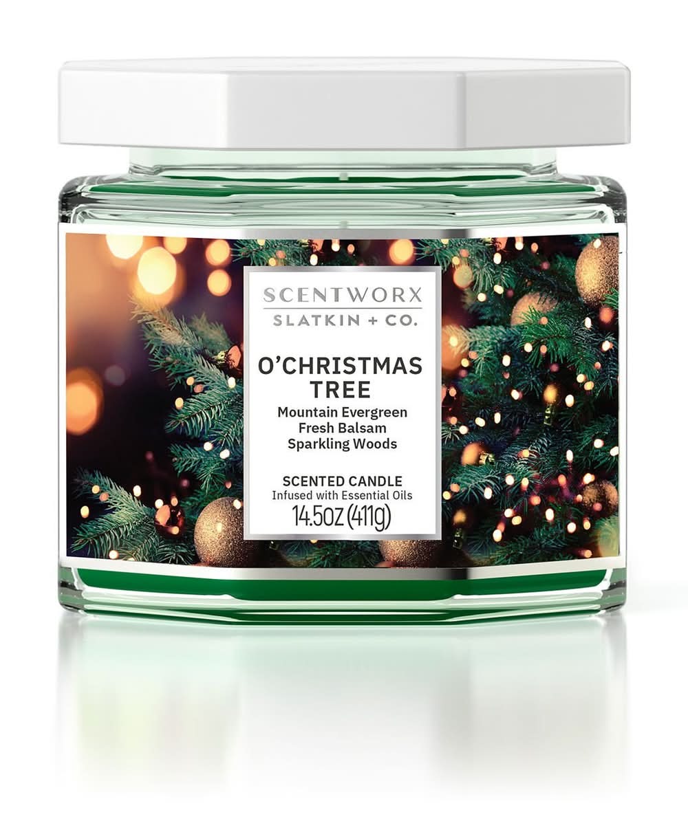 Scentworx Slatkin + Co. 3-Wick Candle, O'Christmas Tree Scent, 14.5 Oz