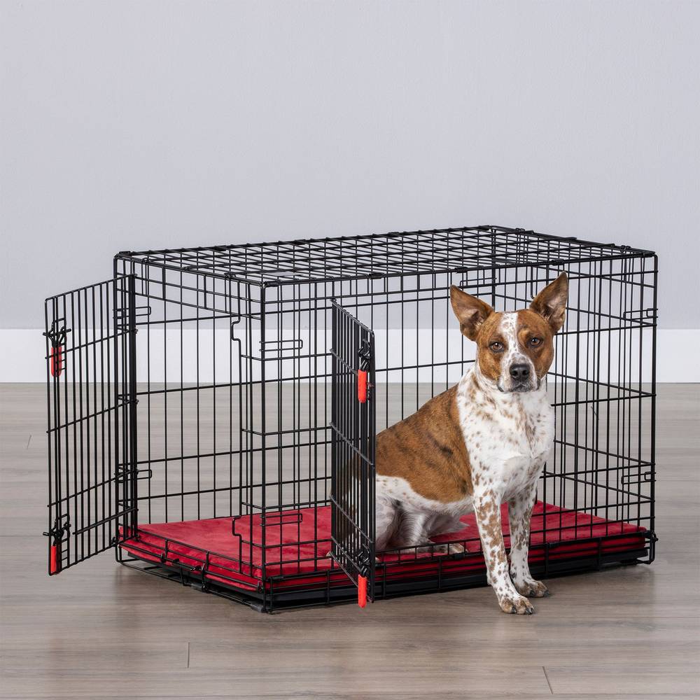 KONG Ultra-Strong Double Door Wire Dog Crate with Divider Panel (Color: Black, Size: 36\"L X 23\"W X 25\"H)