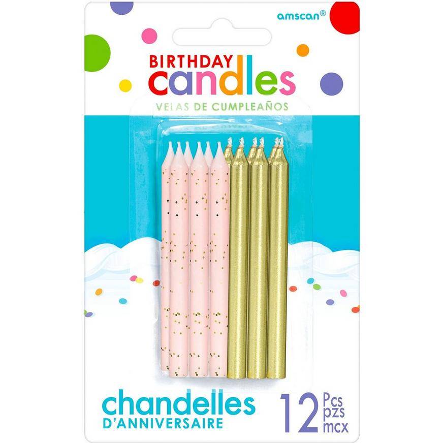 Gold Pink Birthday Candles 12ct