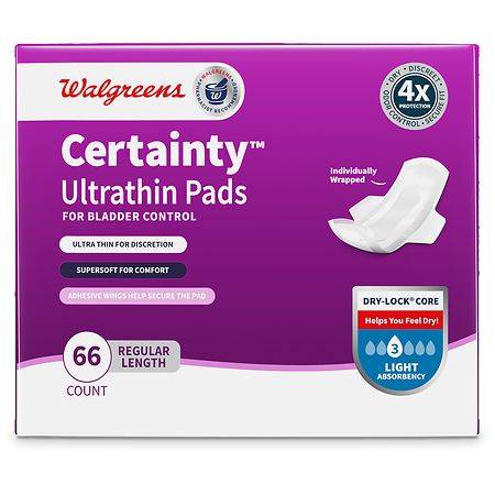 Walgreens Certainty Incontinence Ultra Thin Pads with Wings - Regular, 3 66.0 ea