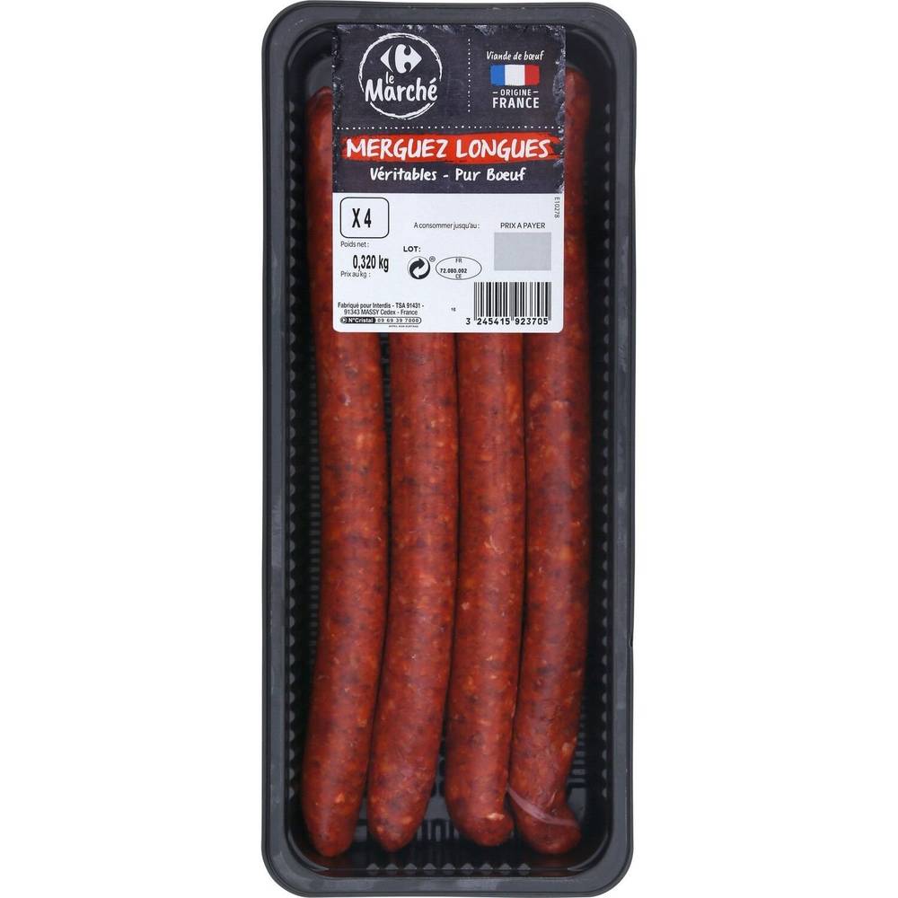 Carrefour Le Marché - Merguez véritables longues pur bœuf (4 pièces)