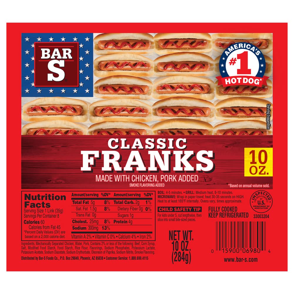 Bar-S Franks Hot Dogs, Classic (10 oz)