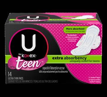 U by kotex serviettes ultra minces avec ailes à capacité d'absorption accrue teen (14unités) - teen super ultra thin pads with wings (14 units)