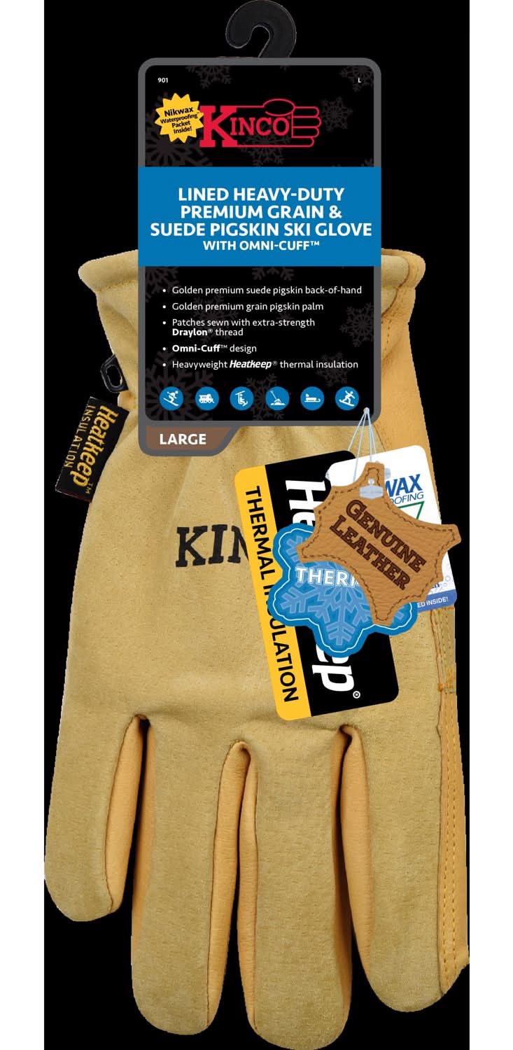 Kinco Xl Pigskin Leather Cold Weather Black/Gold Ski Gloves