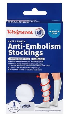 Walgreens Knee Length Anti Embolism Stockings, L, White