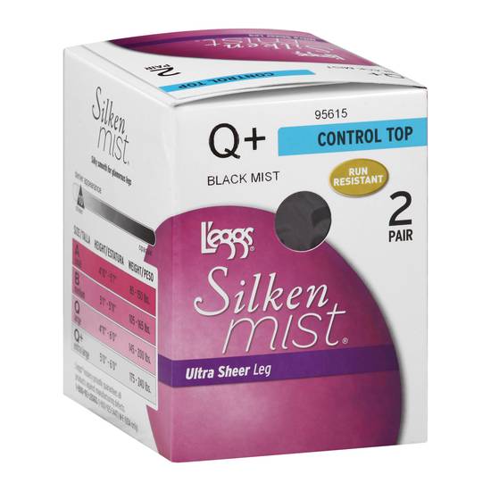 L'eggs Silken Mist Control Top Q Plus Black Mist Ultra Sheer Leg Pantyhose (2 ct)