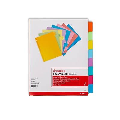 Staples Write-On Dividers, 8-Tab, Assorted Colors (13513/23181)