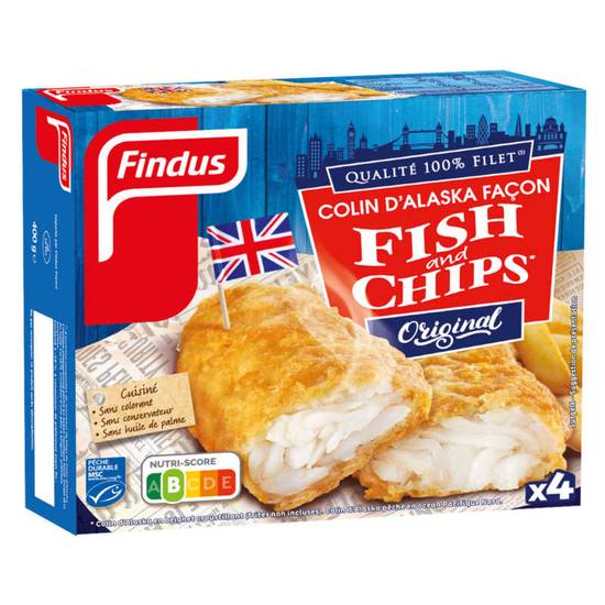 Findus Poisson Pané Colin Façon Fish & Chips MSC Filet x4 100g