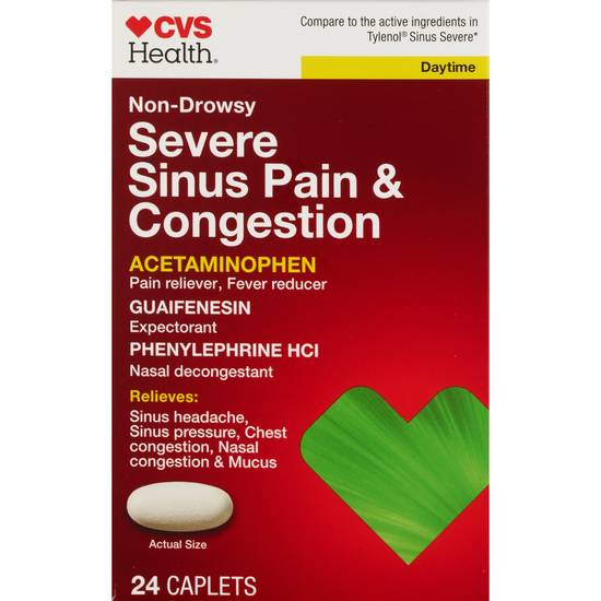 CVS Health Non Drowsy Severe Sinus Pain & Congestion Relief, 24 CT