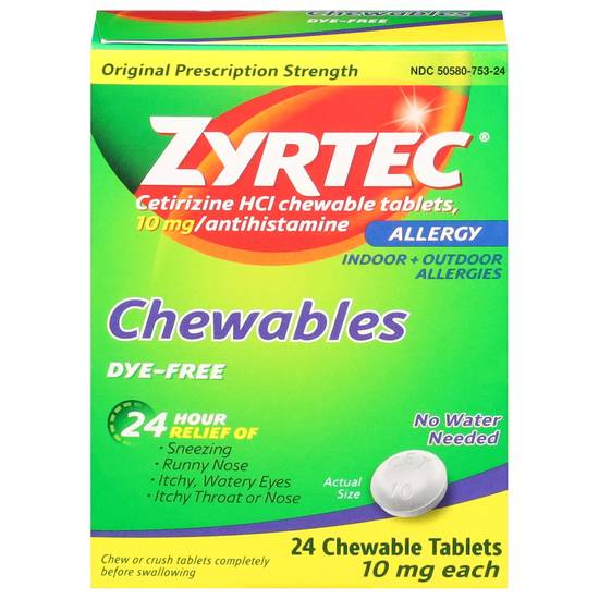 Zyrtec Original Prescription Strength Allergy Relief Chewable Tablets (24 ct)