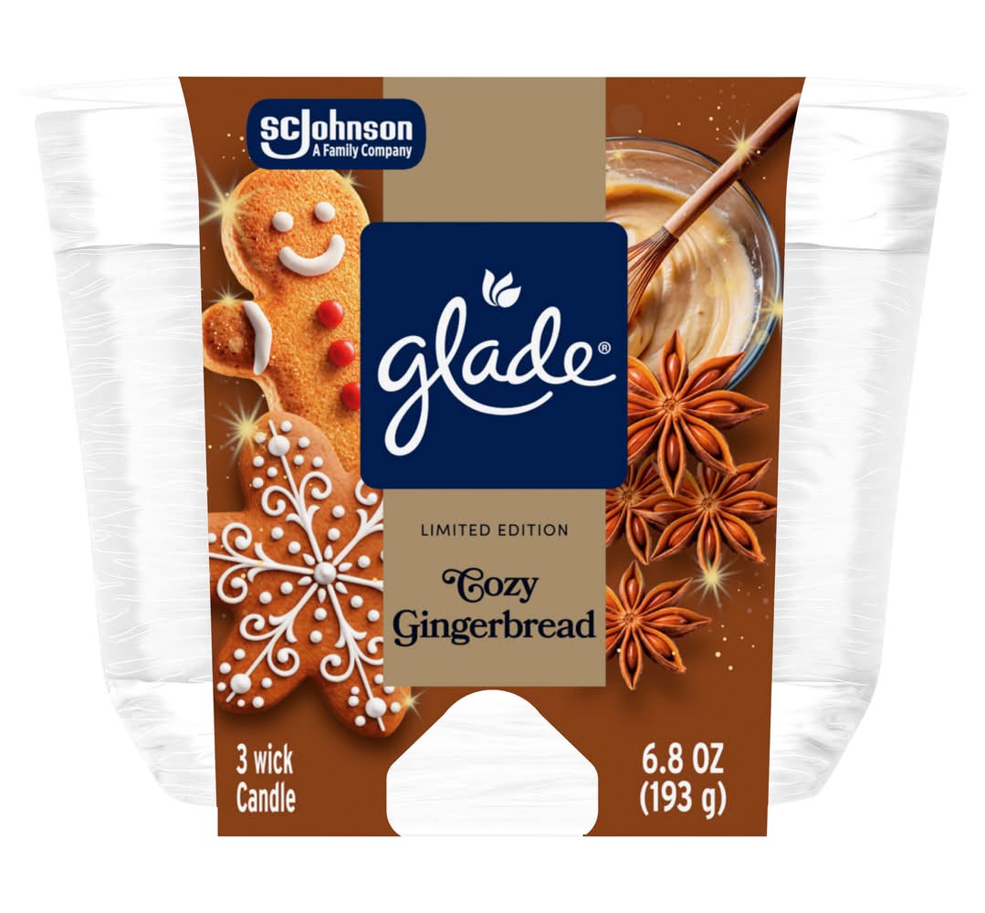 Glade Limited Edition 3 Wick Fall Jar Candle, Cozy Gingerbread (6.8 oz)