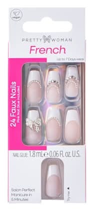Pretty Woman French Faux Nails Set 24-Count Diamond Bow French