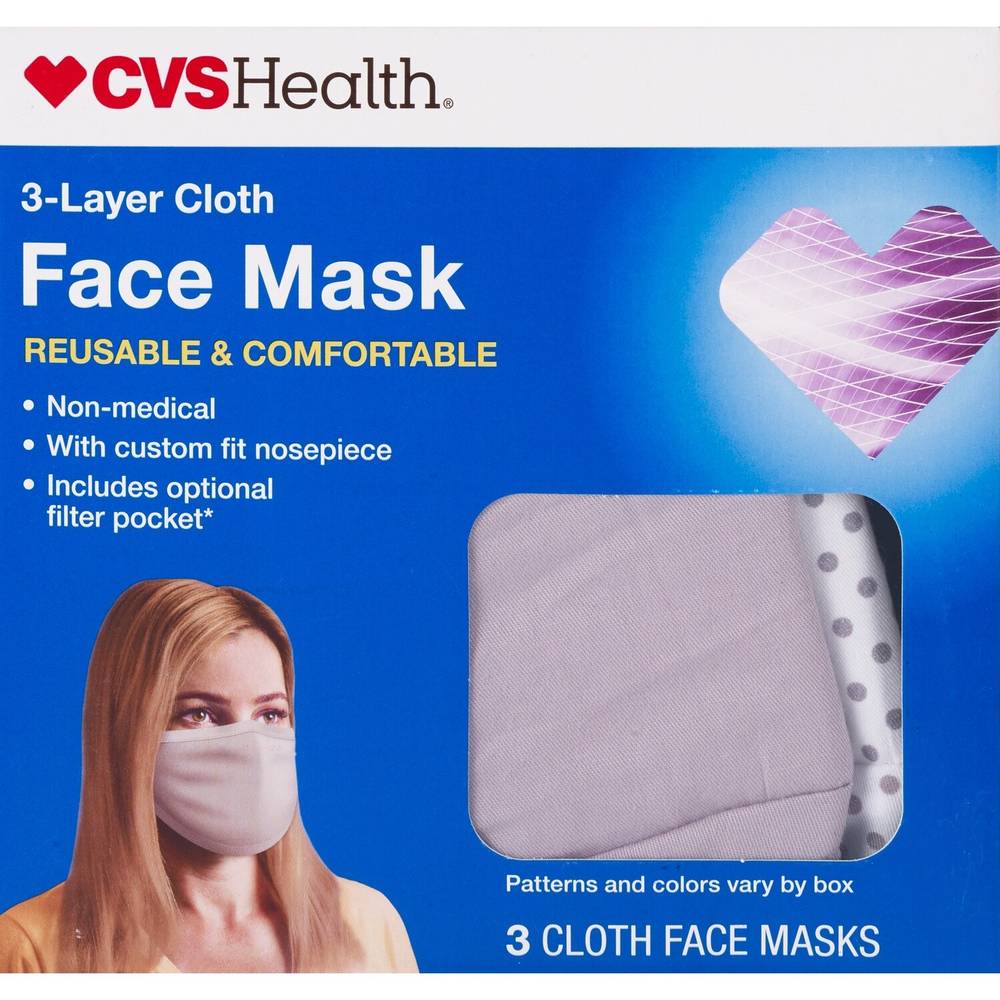 CVS Health 3-Layer Cloth Face Mask, 9.84 in x 5.51 in (3 ct)