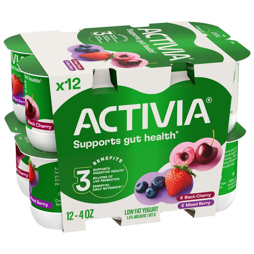 Activia Low Fat Probiotic Yogurt, Mixed Berry-Black Cherry (12 x 4 oz)