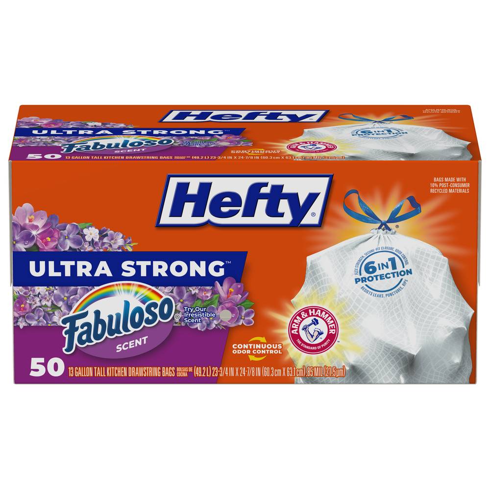 Hefty Ultra Strong 13 Gallon Drawstring Fabuloso Scent Tall Kitchen Bags