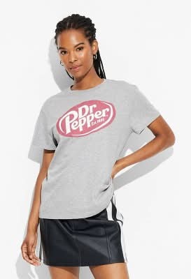 Dr Pepper Knit Pullover Short Sleeve Graphic T-Shirt, Women, L, Heather Gray