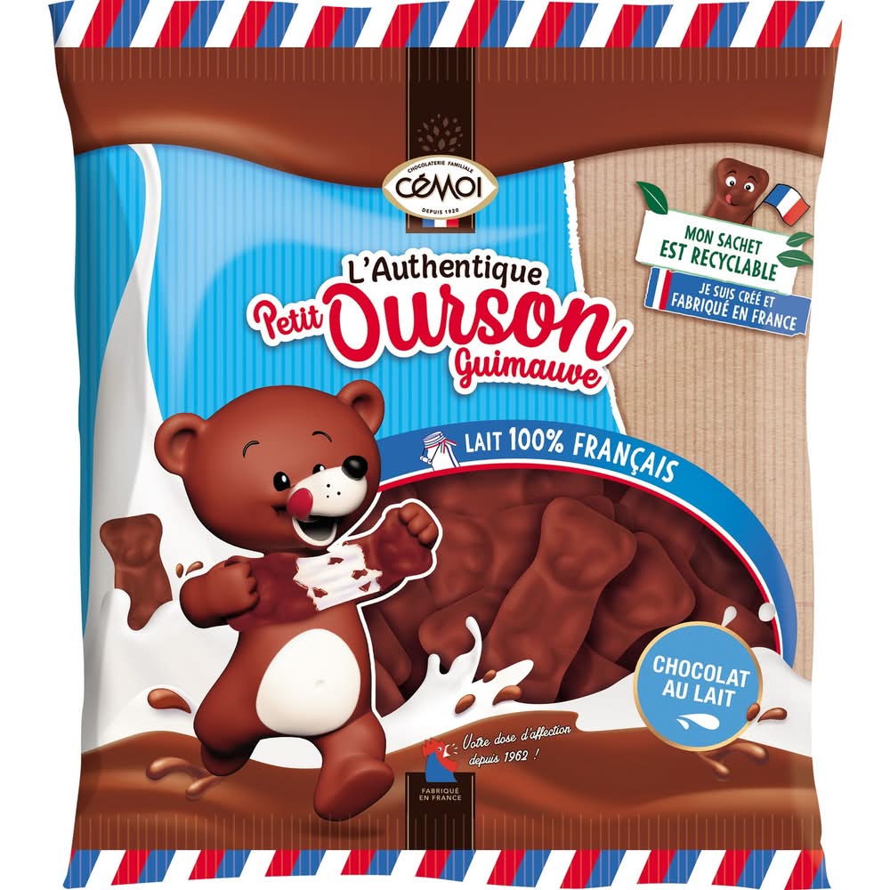 Cémoi - Bonbons à la guimauve authentiques en forme d’ourson, chocolat au lait (170g)