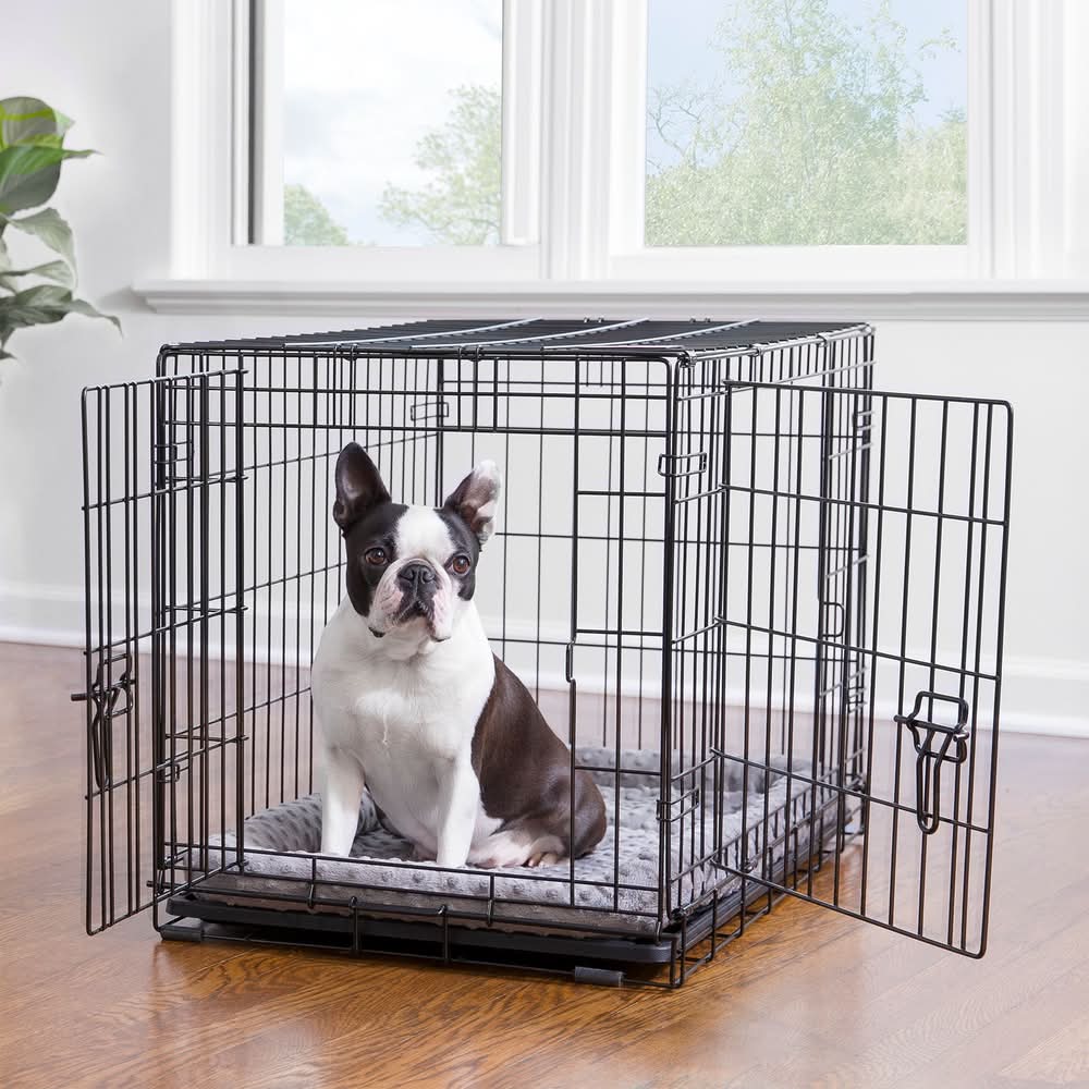 Top Paw® Double Door Folding Wire Dog Crate with Divider Panel (Color: Black, Size: 30\"L X 19\"W X 21\"H)
