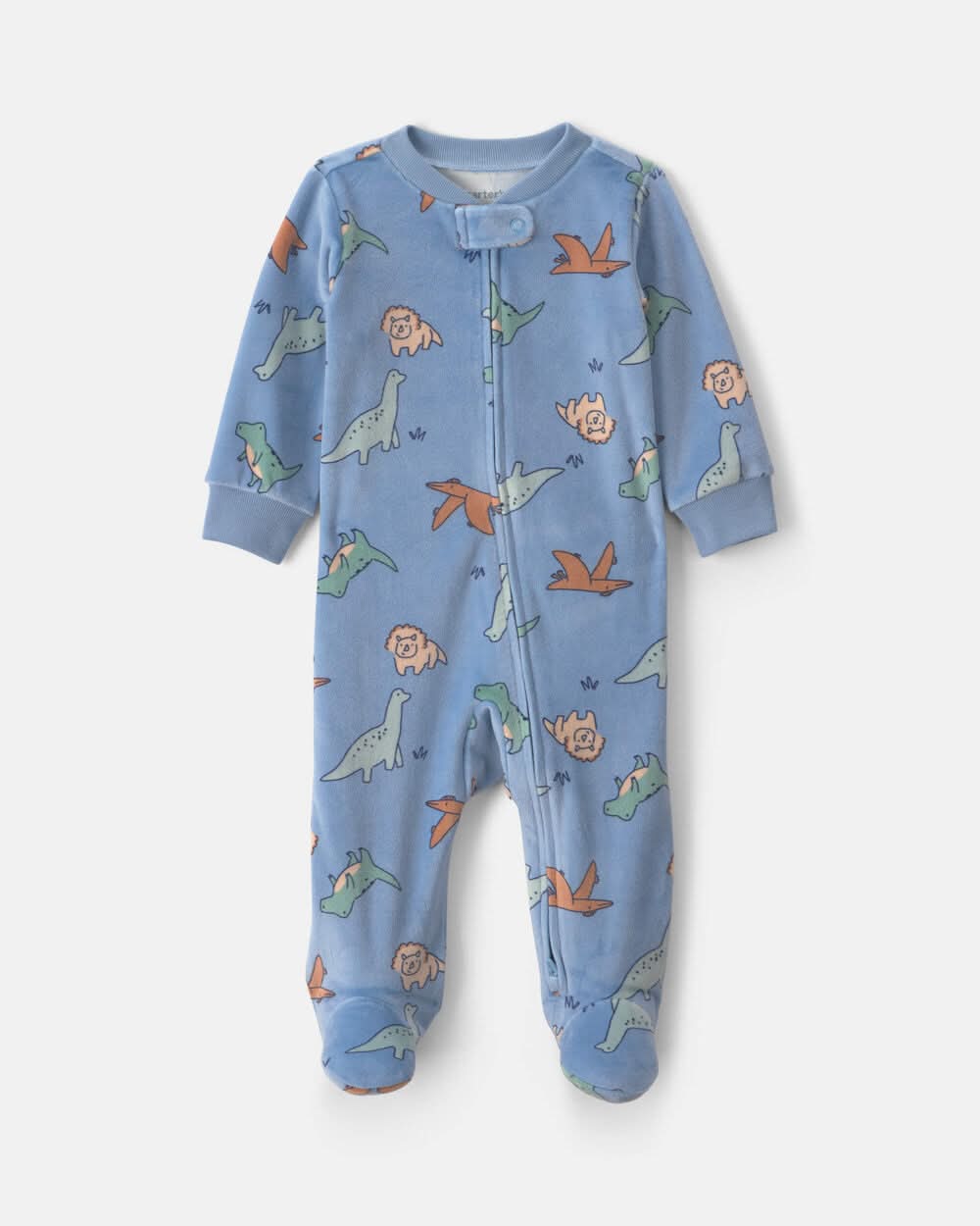 Baby Boy Dinosaur 2-Way Zip DreamPlush Sleep & Play Pajamas - Blue - NB