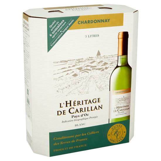 L''Héritage de Carillan Chardonnay blanc 3 L