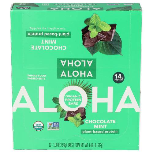 Aloha Organic Chocolate Mint Plant-Based Protein Bars 12 Pack Case