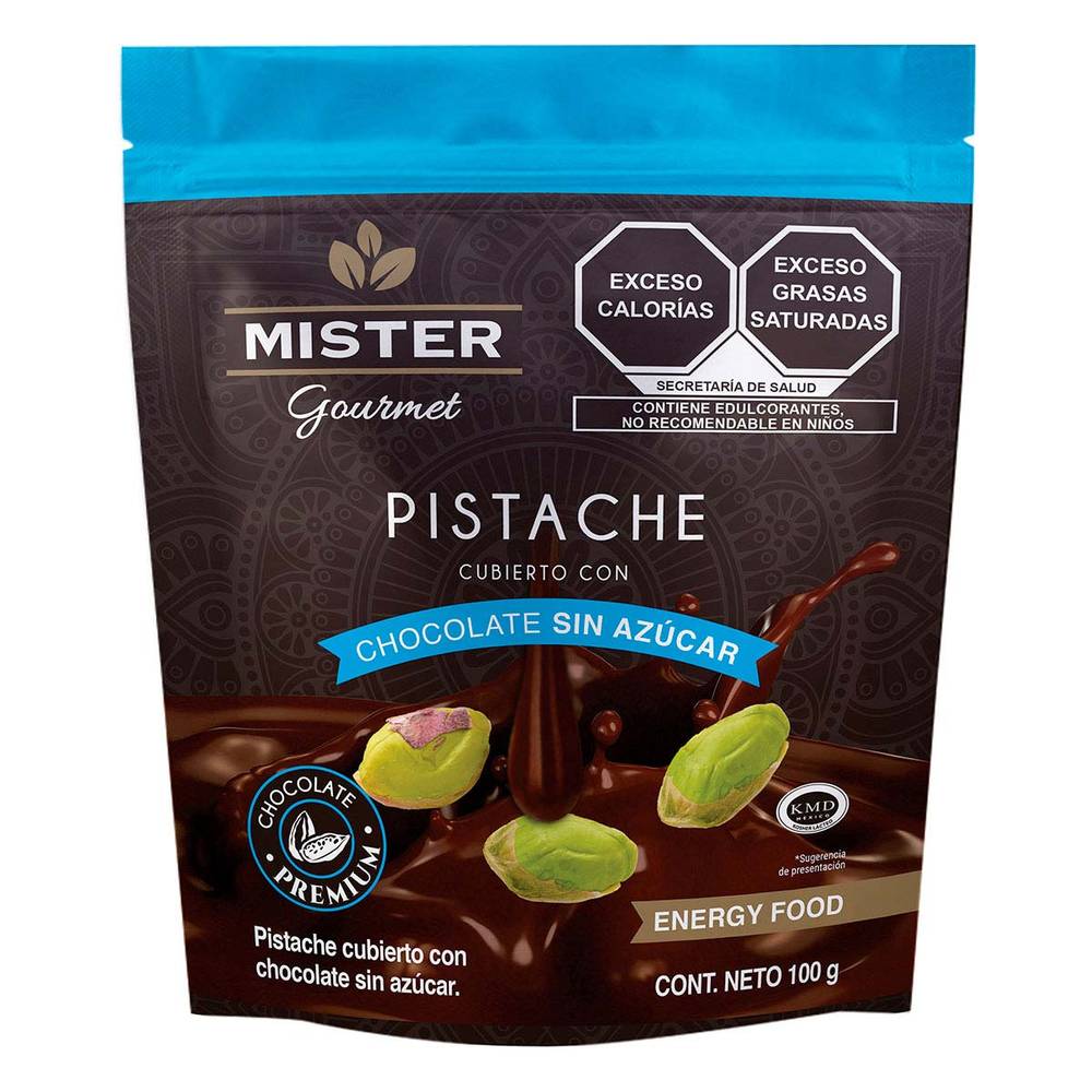 Mister · Pistache cubierto con chocolate sin azúcar (100 g)