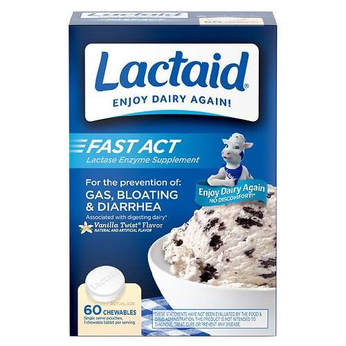 Lactaid Fast Act Lactose Relief Chewables Vanilla - 60.0 ea
