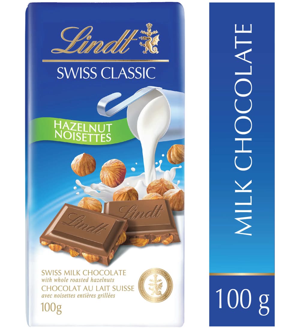 Lindt swiss classic tablette de chocolat au lait et aux noisettes - swiss classic milk hazelnut chocolate bar