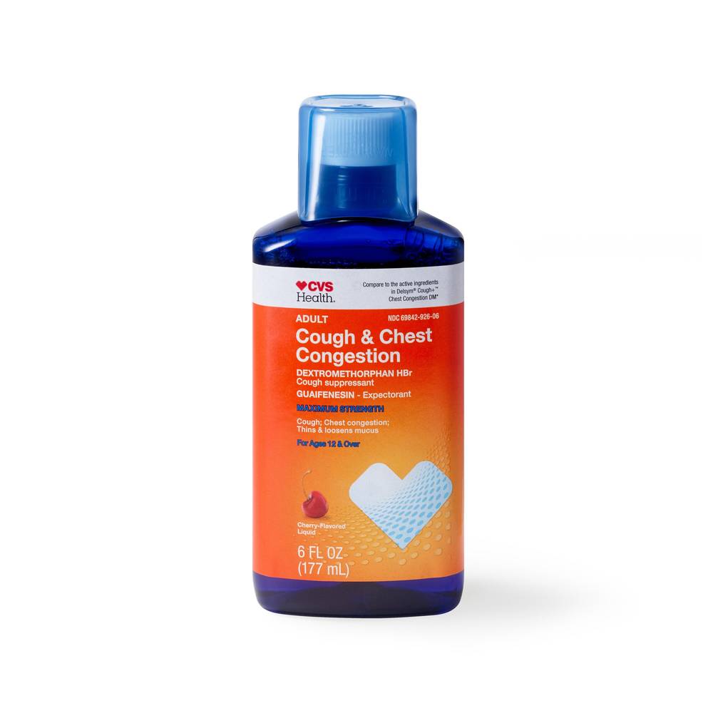 CVS Health Maximum Strength Adult Cough & Chest Congestion Liquid, Cherry, 6 OZ