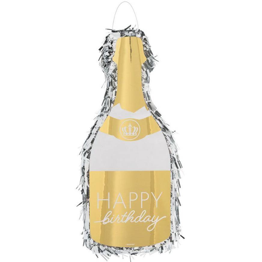 Party City Happy Birthday Champagne Bottle Pinata Golden Age (11in x 24in/metallic gold)