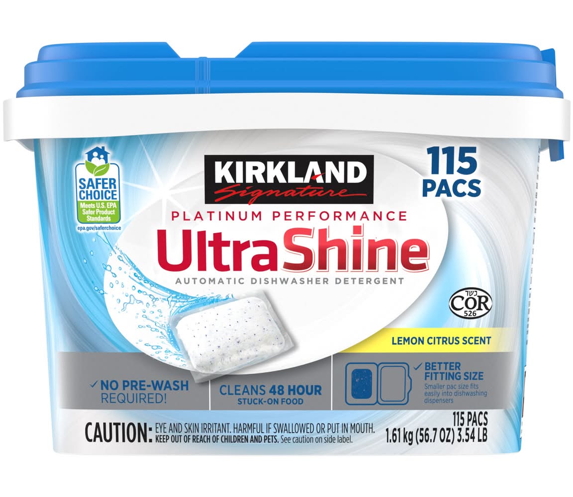Kirkland Signature Platinum Performance UltraShine Dishwasher Detergent Pacs, 115-count
