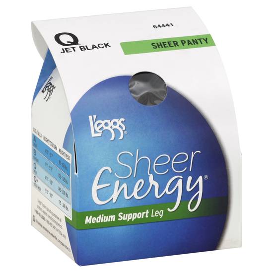L'eggs Sheer Energy Medium Support Jet Black Pantyhose, Q Size (1 pair)