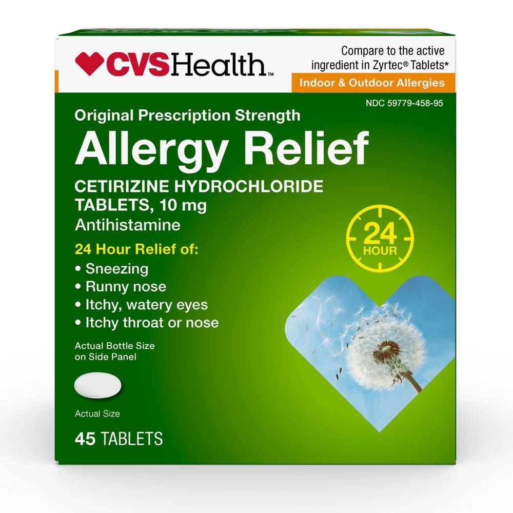 Cvs Health 24Hr Allergy Relief Cetirizine Hcl Tablets, 45 Ct