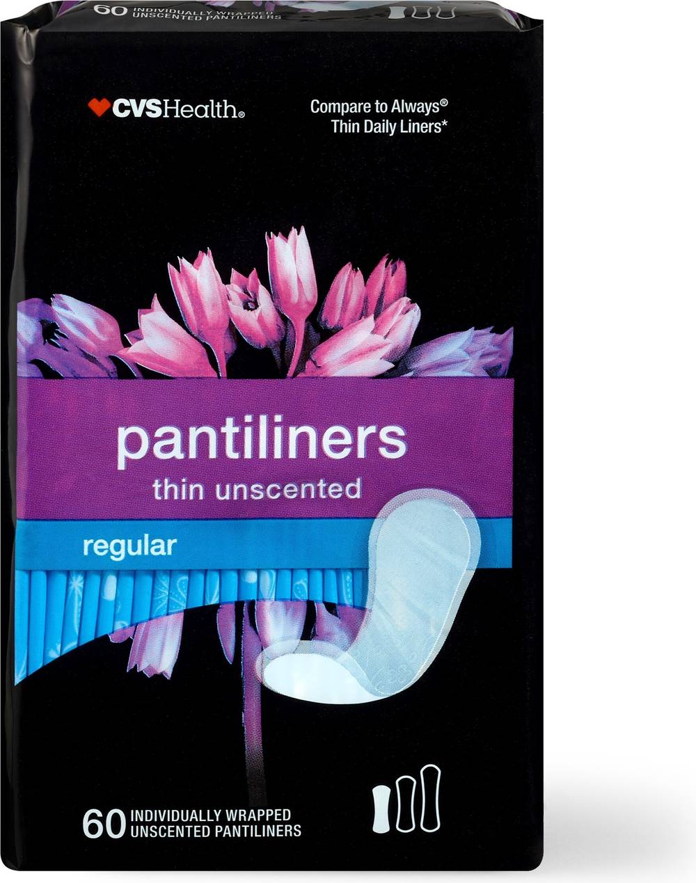 Cvs Health Thin Panty Liners, Unscented, Regular, 60 Ct