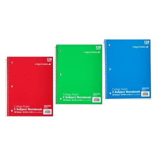 Wexford 3 Subject College Ruled Notebook Assortment - 120.0 sh