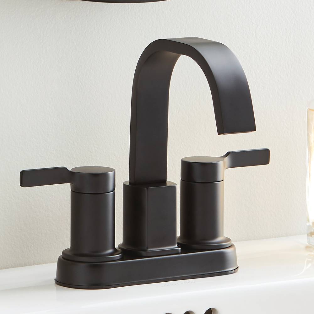 Origin 21 Veda Matte Black 4-in centerset 2-Handle WaterSense Bathroom Sink Faucet with Drain | F51A1156BL