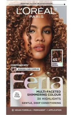 L'Oréal Feria High Intensity Multi-Faceted Shimmering Permanent Hair Color, 65 Honey Brown