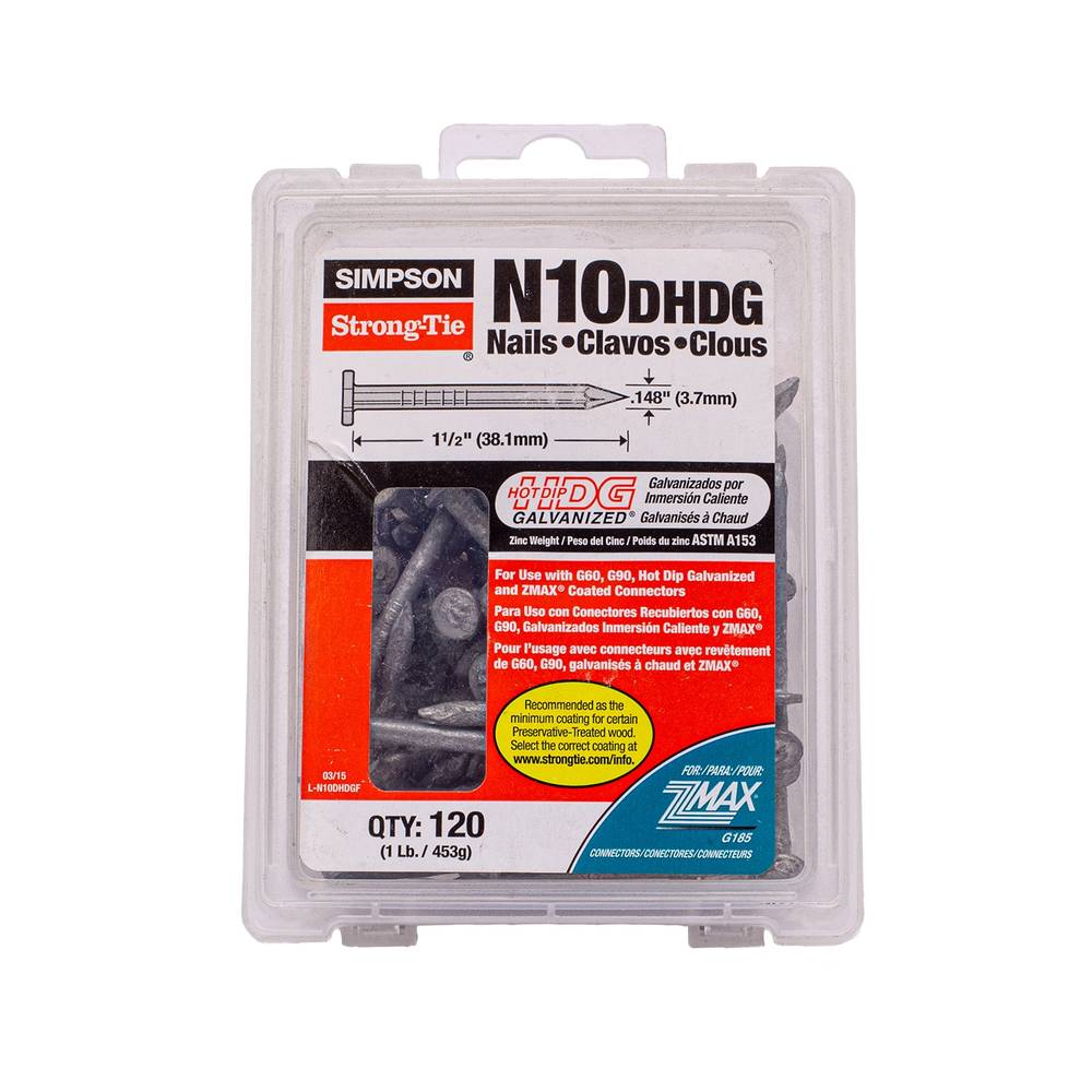 Simpson Strong-Tie 1-1/2-in x 0.148-in Hot-Dipped Galvanized Smooth Shank Framing Nails (120-Per Box) | N10DHDG-R