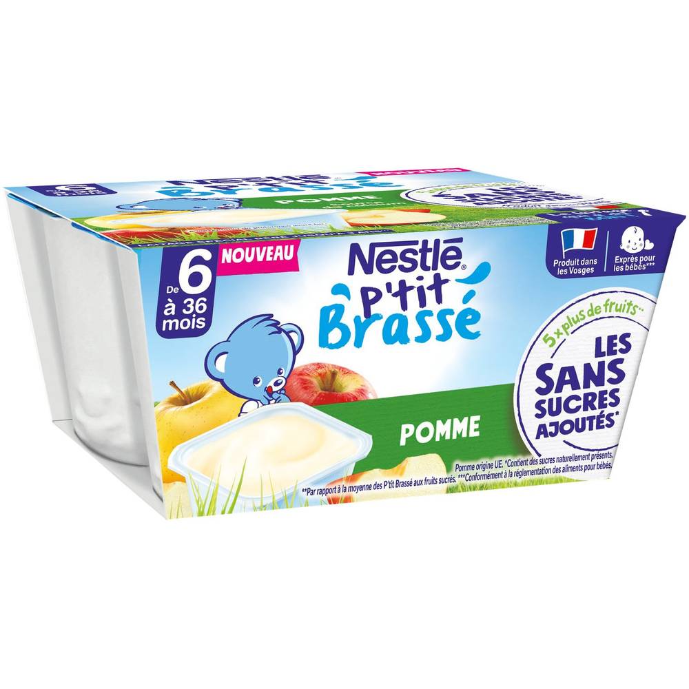 P'tit Brassé - Dessert pour bébé dès 6 à 36 mois sans sucres ajoutés (pomme)